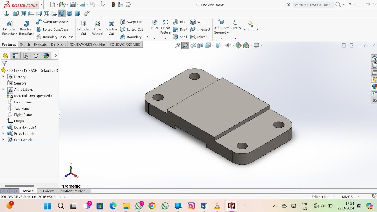 [2] DRAWING A CASTER WHEEL BASE USING SOLIDWORKS FULL TUTORIAL|EXTRUDE BOSS AND EXTRUDE CUT