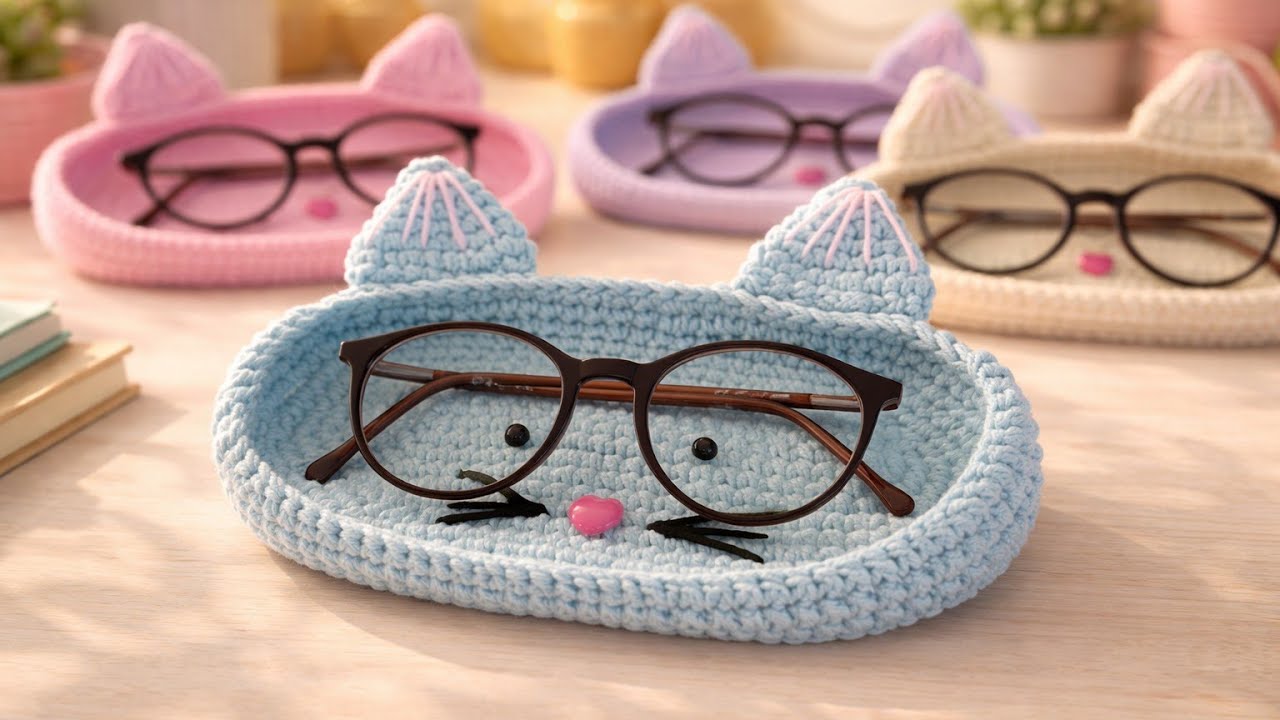 DIY Crochet Cat Glasses Tray | Easy Crochet Tutorial for Beginners ll