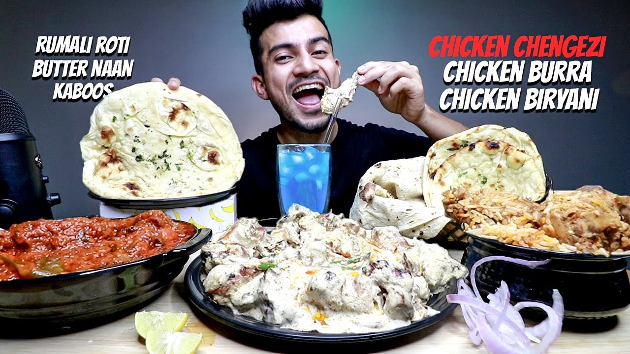 Chicken Chengezi, Chicken Burra, Chicken Biryani, Butter Naan, Rumali Roti ,Kaboos MUKBANG