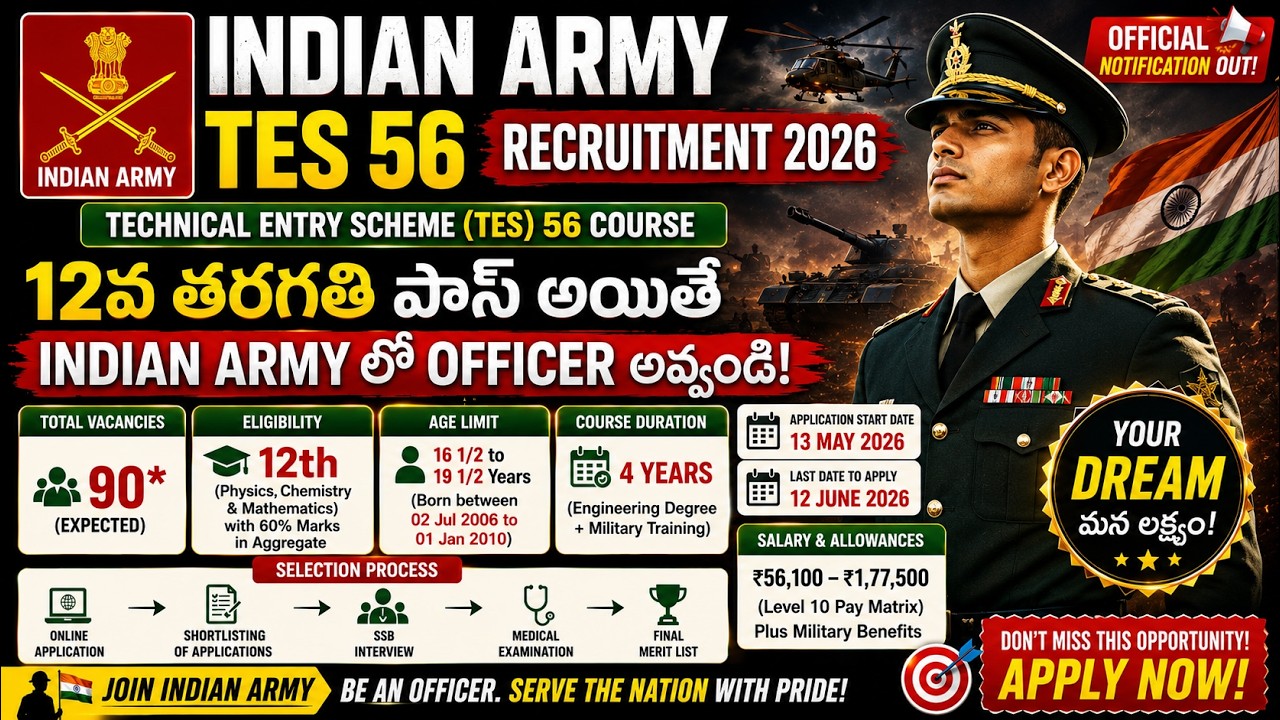12th Pass Direct Indian Army entry TES 56 2026 | Salary, Eligibility & Selection Process in Telugu
