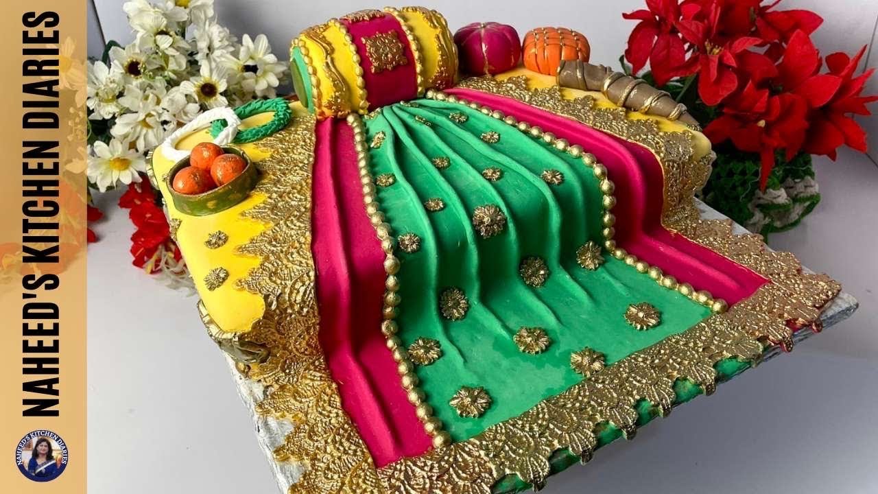Mehndi Theme Cake| Dholki Fondant Cake Recipe ( Part 2 ) | Naheed’s Kitchen Diaries