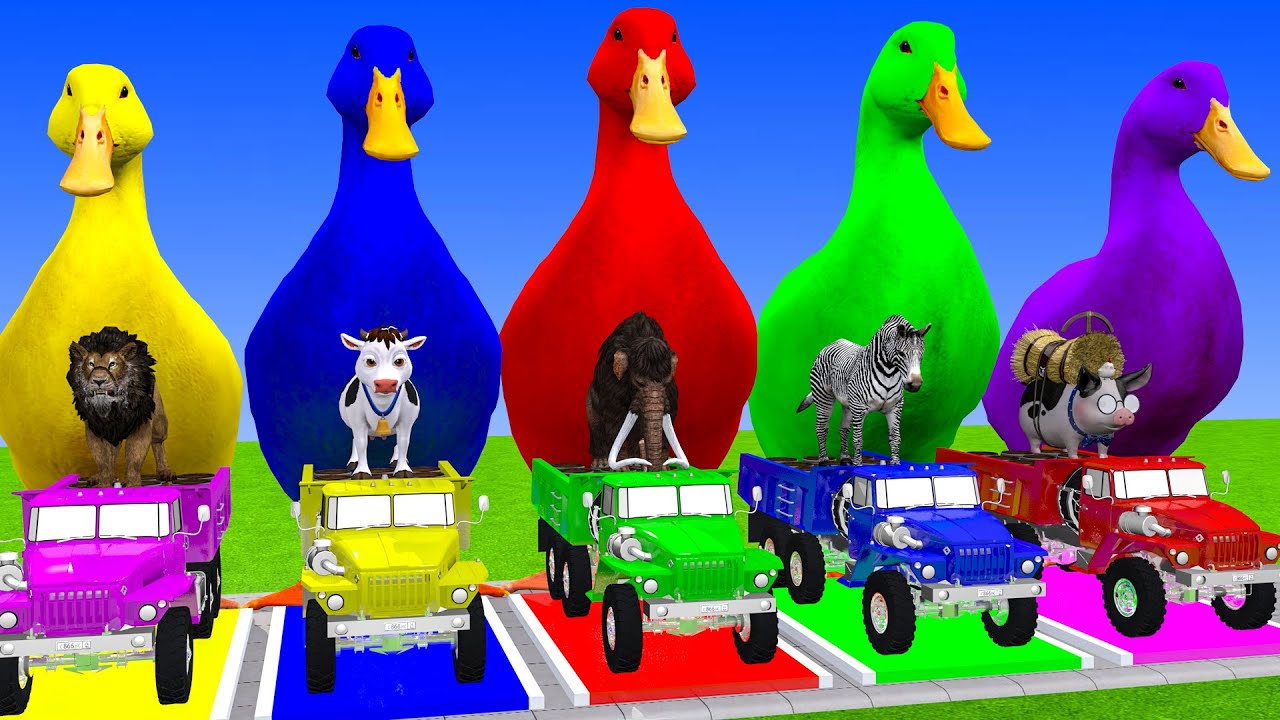 Long Slide Game With Elephant Gorilla Buffalo Hippopotamus Tiger - 3d Animal Game - Funny 3d Animals