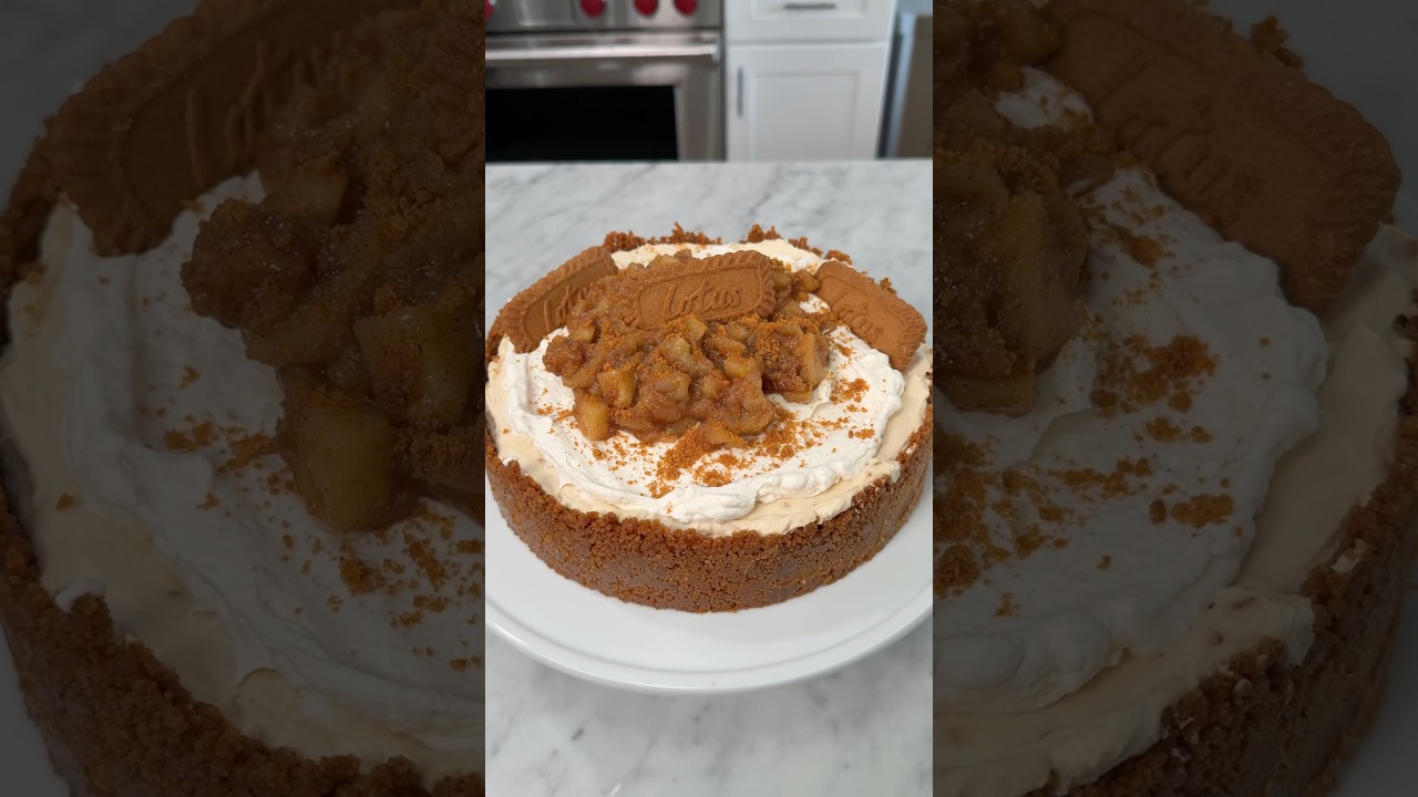 No Bake Apple Biscoff Cheesecake 🍰. Recipe is in the description #cooking #food #foodshorts