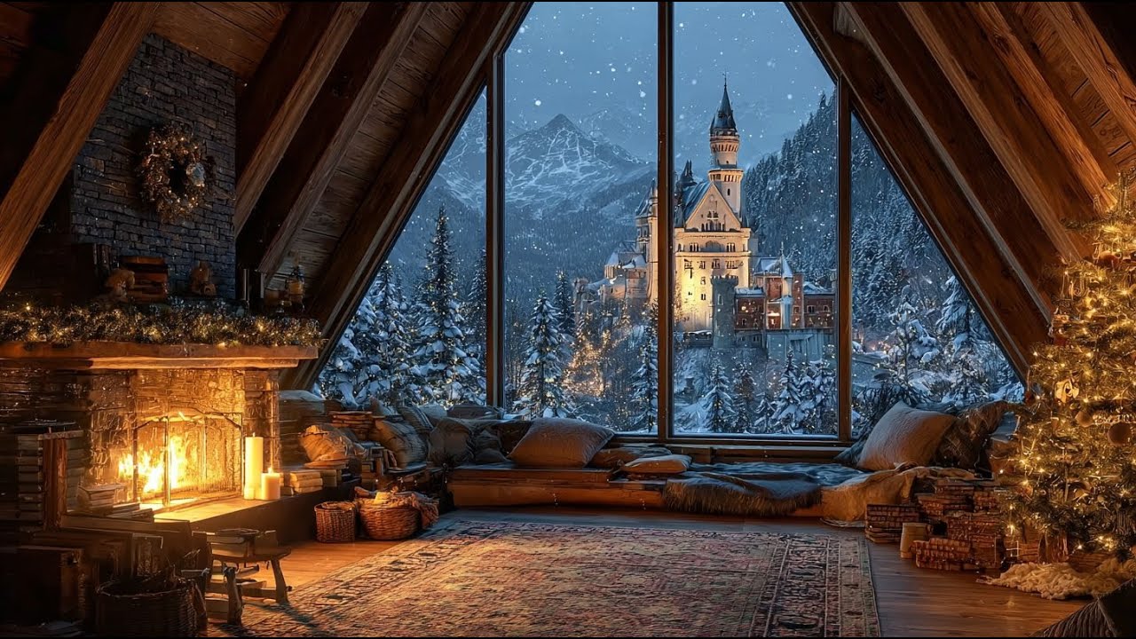 Cozy Snowy Cabin Ambience ❄️ Crackling Fireplace & Gentle Winter Winds for Sleep, Relaxation & Focus