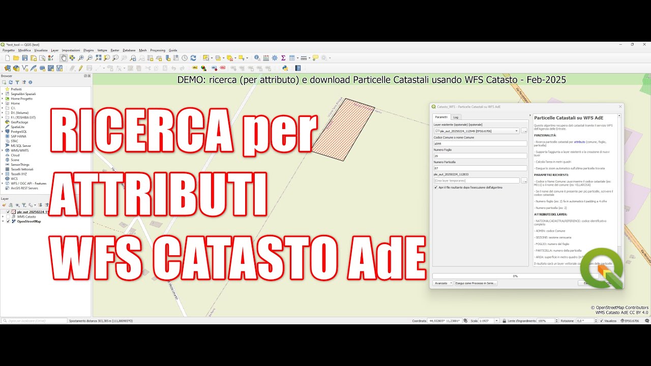 QGIS Ricerca per attributi Particelle Catastali - WFS Catasto