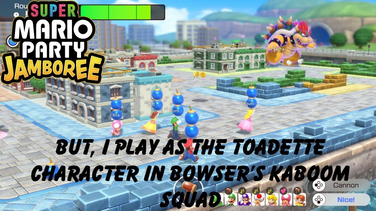 Bowser’s Kaboom Squad, but I play as the Toadette character: Super Mario Party Jamboree