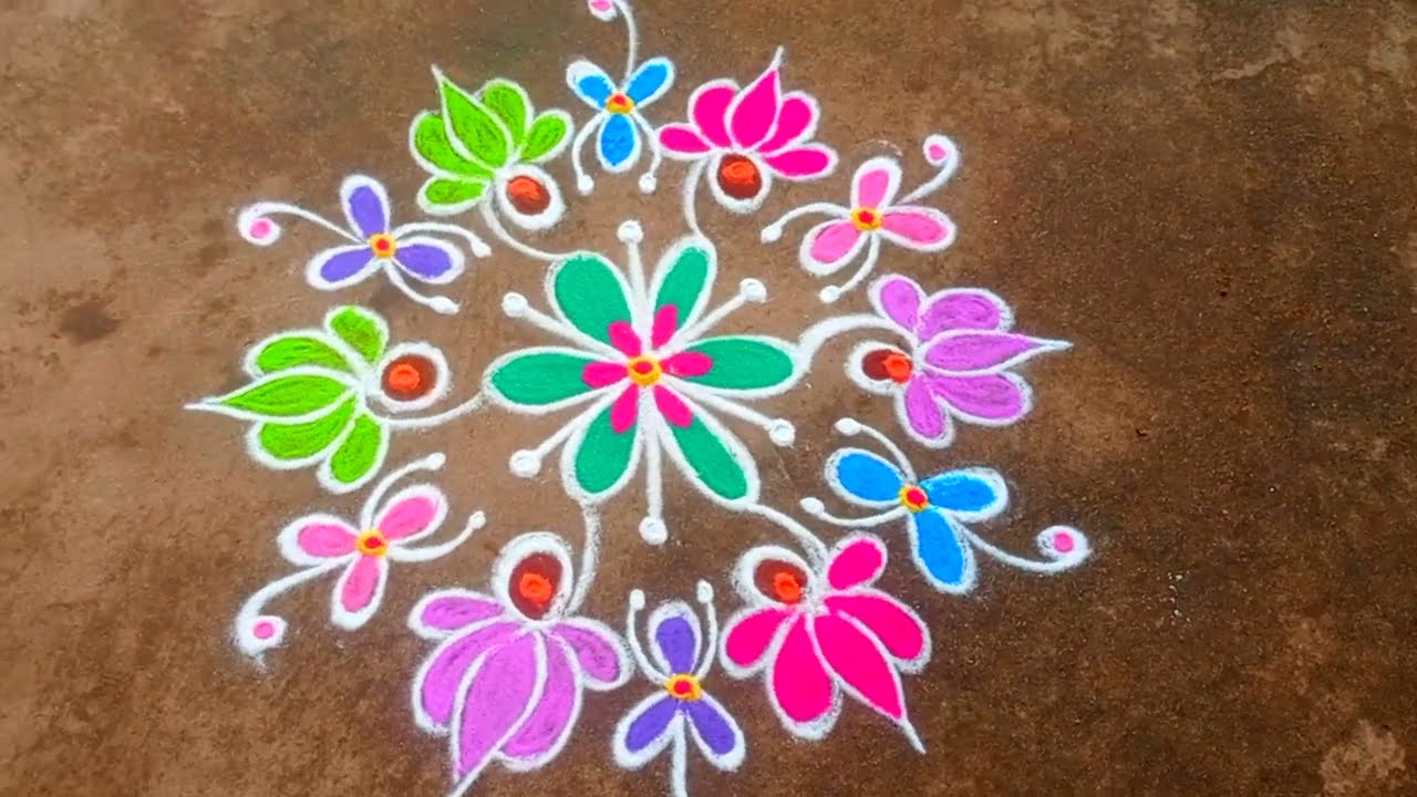 rangoli indian art kolam | rangoli kolam flower design | 26 rangoli #rangoli #new #trending #viral