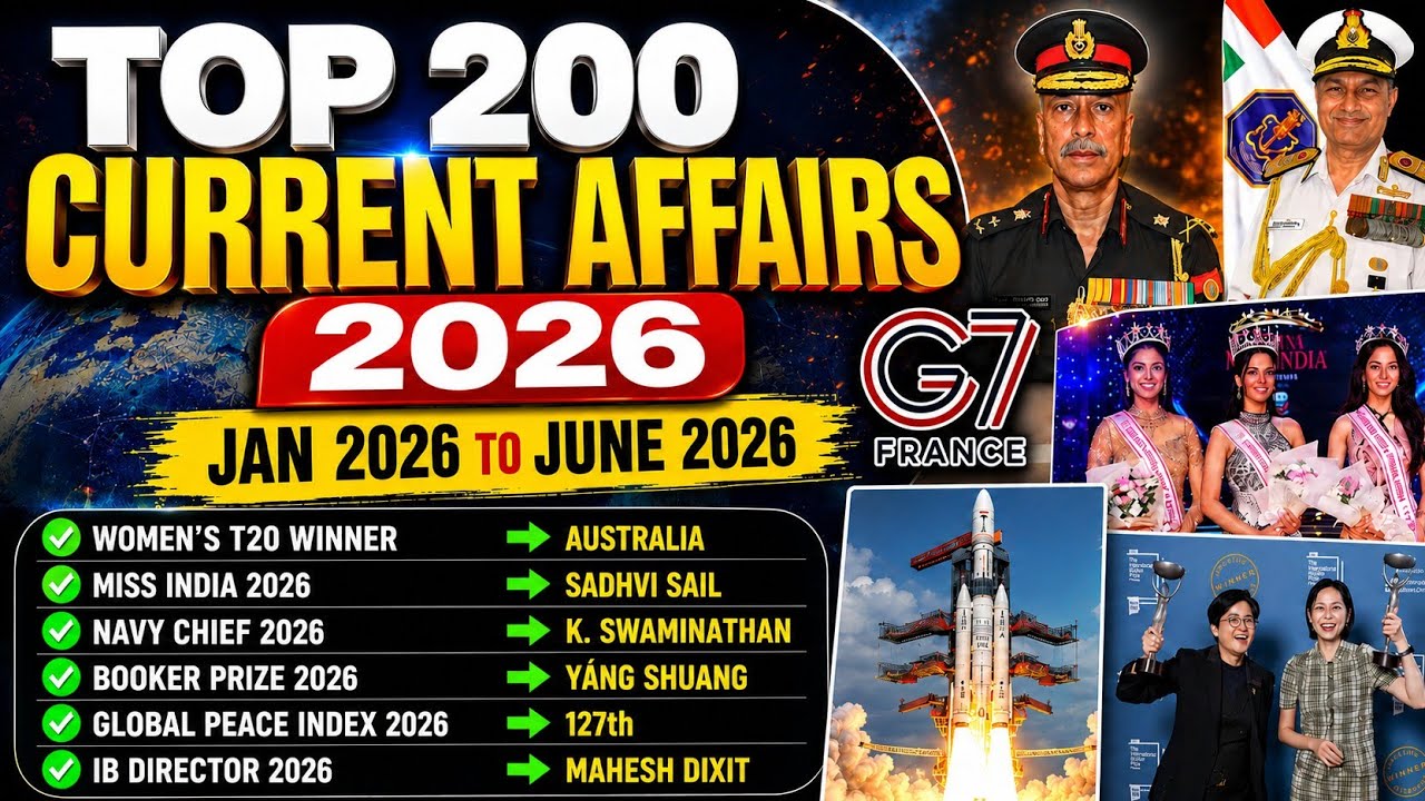 Last 6 Months Current Affairs 2026 | Jan 2026 to June 2026 | Top 200 Current Affairs 2026