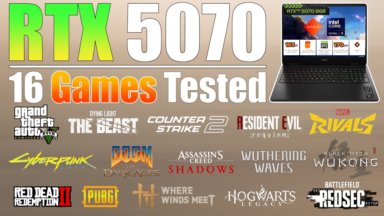 RTX 5070 Laptop Gaming Test & Benchmark | New 16 Games Tested
