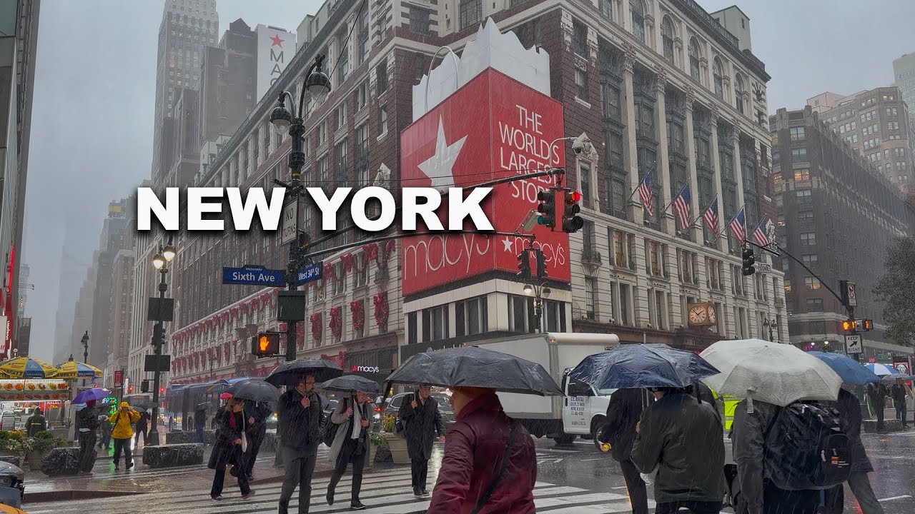 NYC Heavy Rain Walk in Manhattan Flash Floods | ASMR Rain and City Sounds For Sleeping, Relaxing