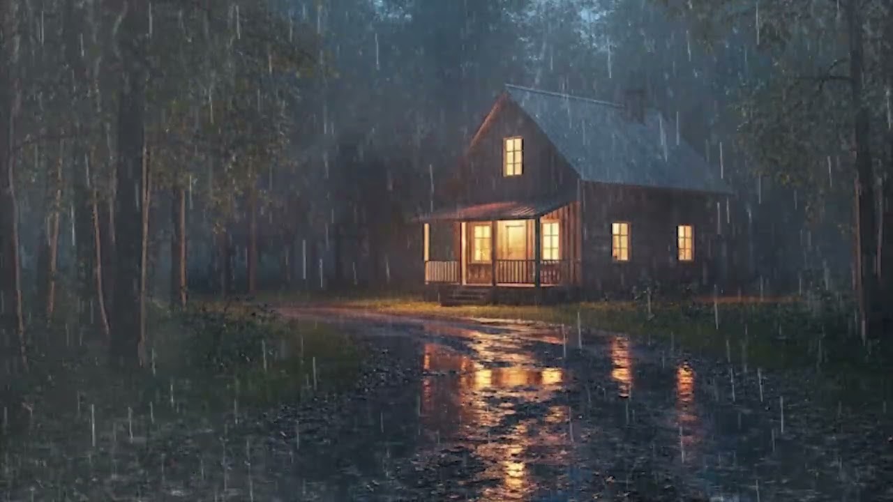 🌧️ Calm Your Mind with Heavy Night Rain on a Rustic Cabin Roof