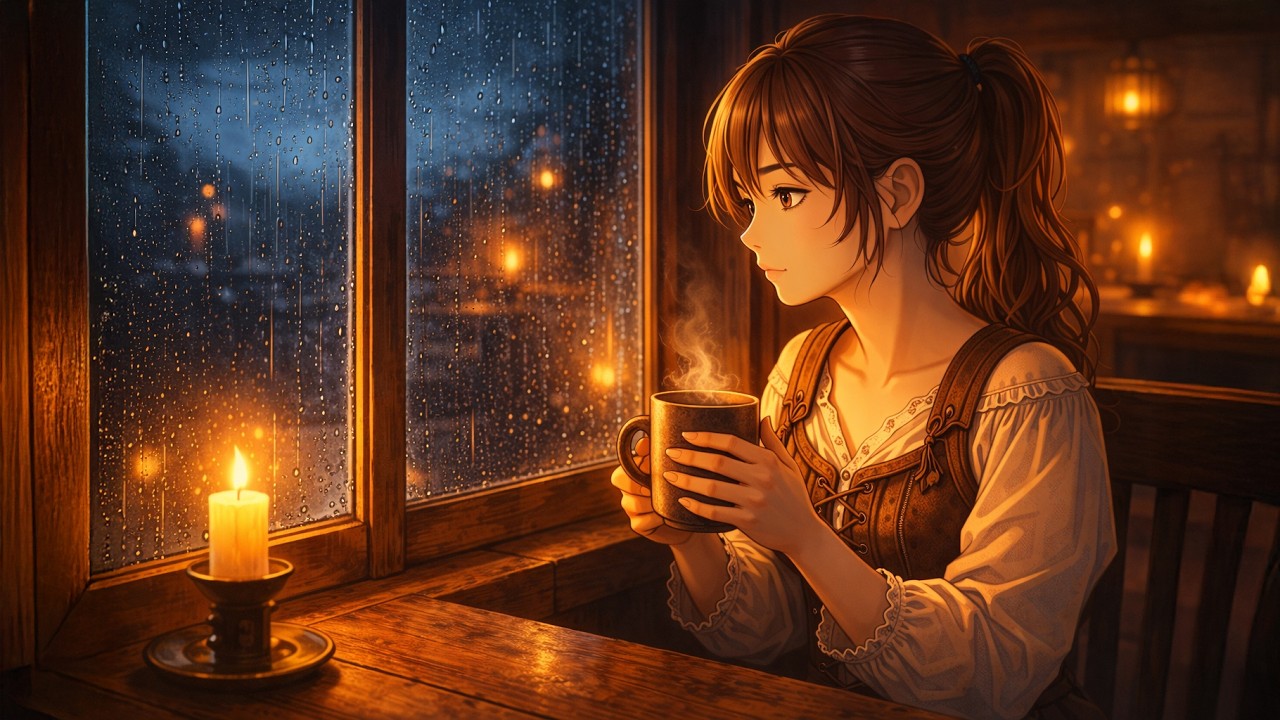 Rainy Medieval Tavern Ambience 🌧️ Cozy Fireplace Night for Deep Focus & Relaxation