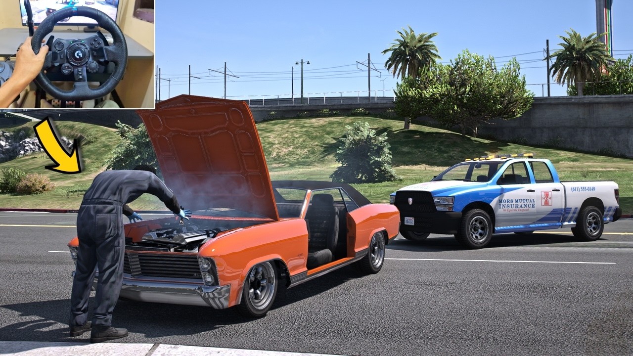 GTA 5 Lets Go To Work as Road Assistance and Mechanic - Steering Wheel Gameplay
