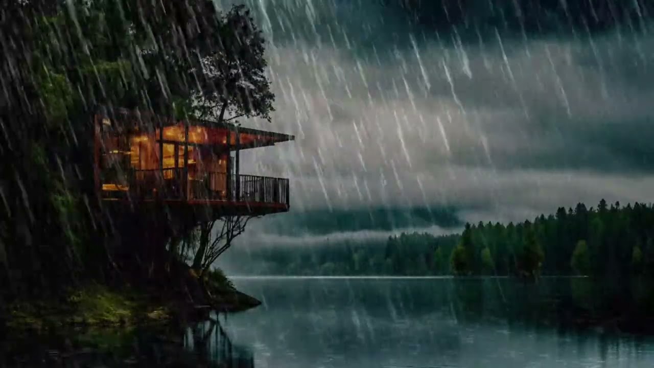 HEAVY RAIN Sounds & Music Piano on Roof to Sleep Deep and Sleep Fast ASMR, Reduce Stress