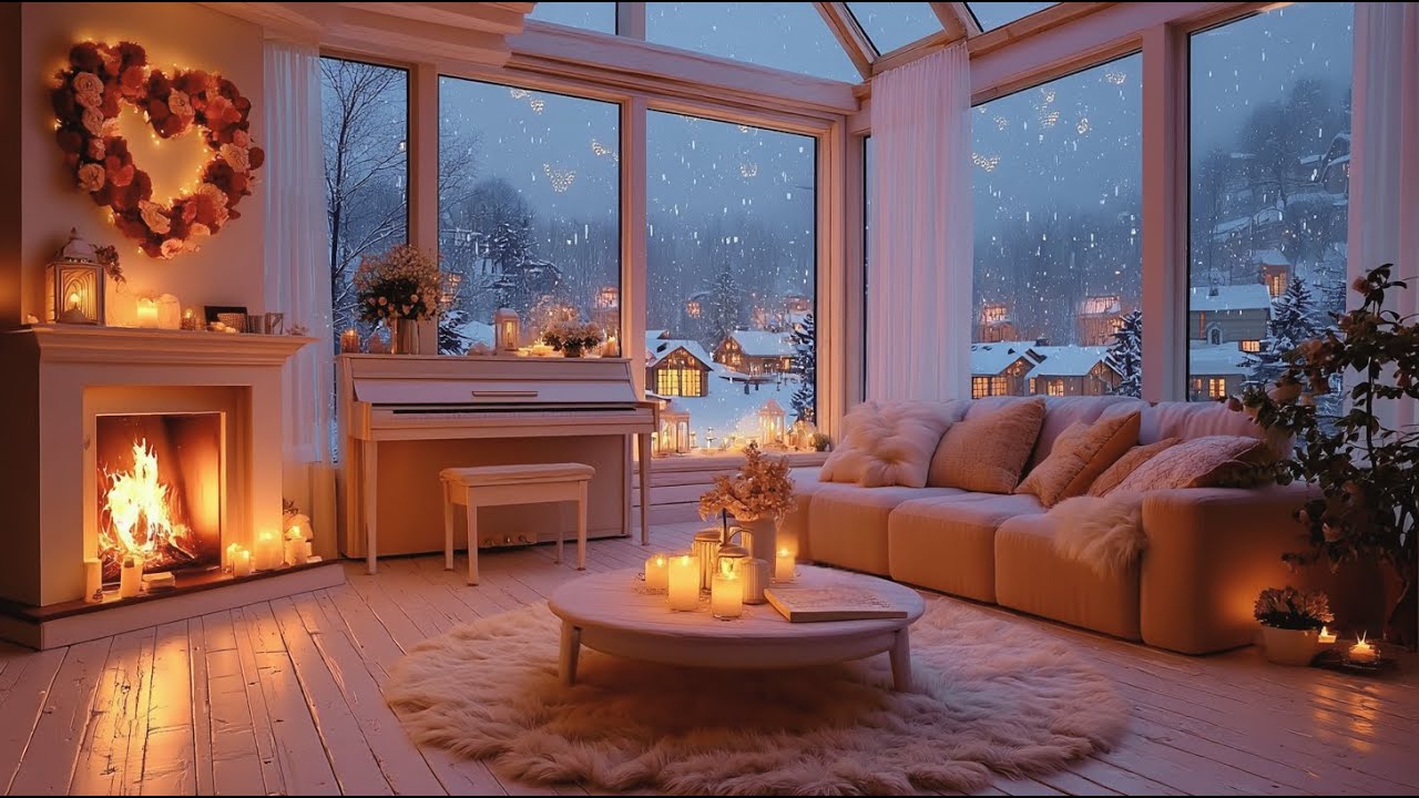 Deep Sleep & Relaxation ❄️ Cozy Winter Cabin Piano Music with Fireplace