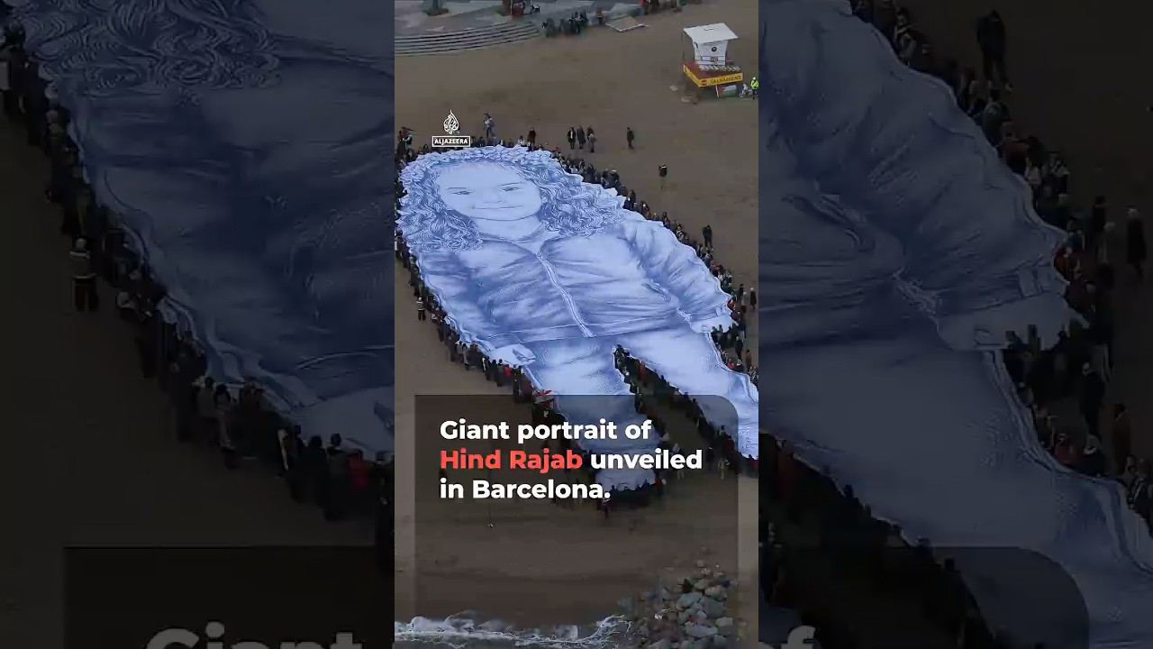 Giant Hind Rajab portrait unveiled in Spain for anniversary of her killing | AJ #shorts