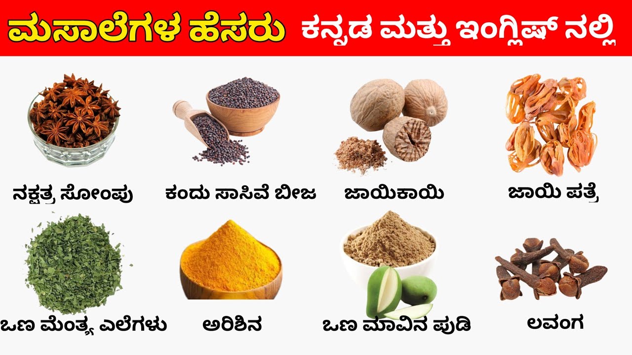🔴Species names in Kannada and English||ಕನ್ನಡ ಮತ್ತು ಇಂಗ್ಲಿಷ್‌ನಲ್ಲಿ ಮಸಾಲೆ ಹೆಸರುಗಳು🔴#spices