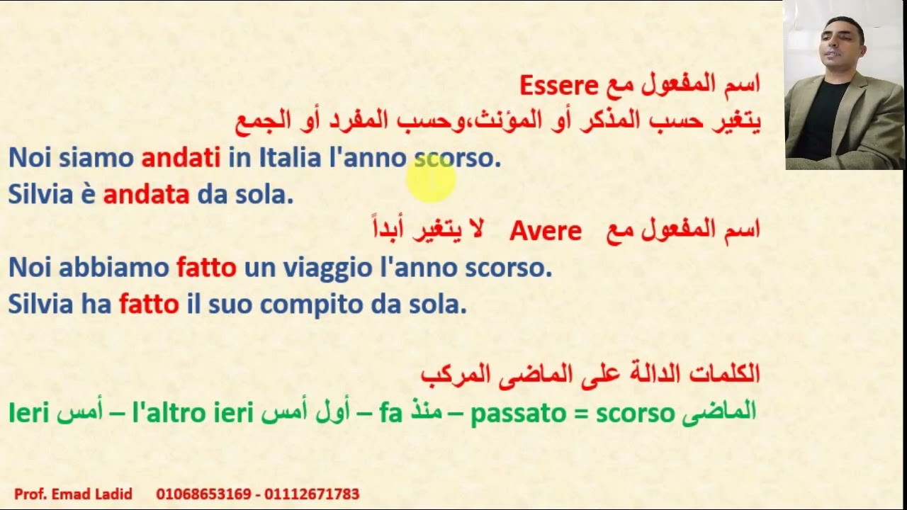 شرح الماضي المركب في اللغة الإيطالية فقط Il passato prossimo