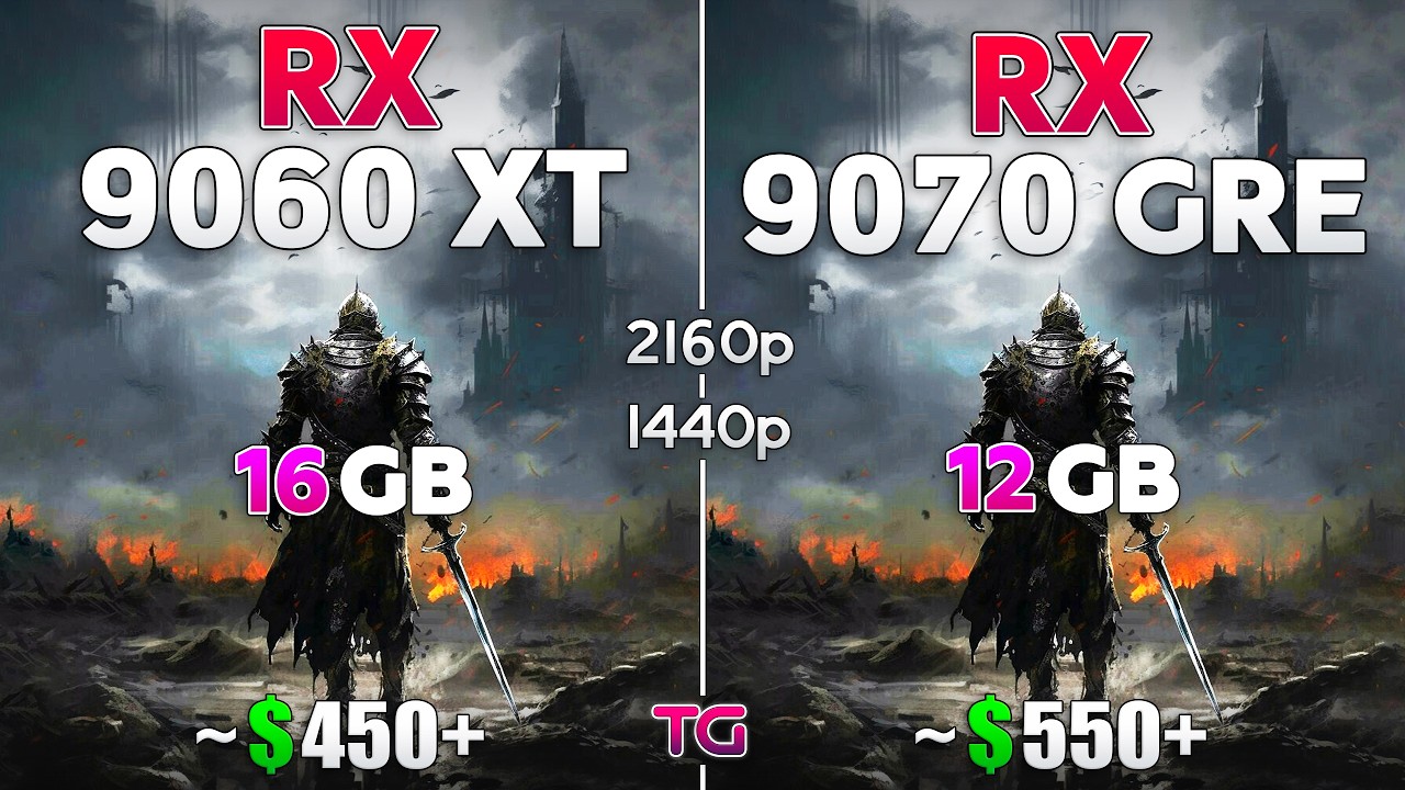 RX 9070 GRE 12GB vs RX 9060 XT 16GB - Test in 12 Games | 1440p & 4K