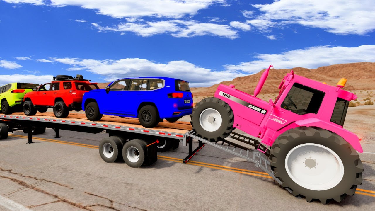 Flatbed Truck McQueen | Transportation with Truck - Pothole vs Car #17 | BeamNG.Drive Gameplay