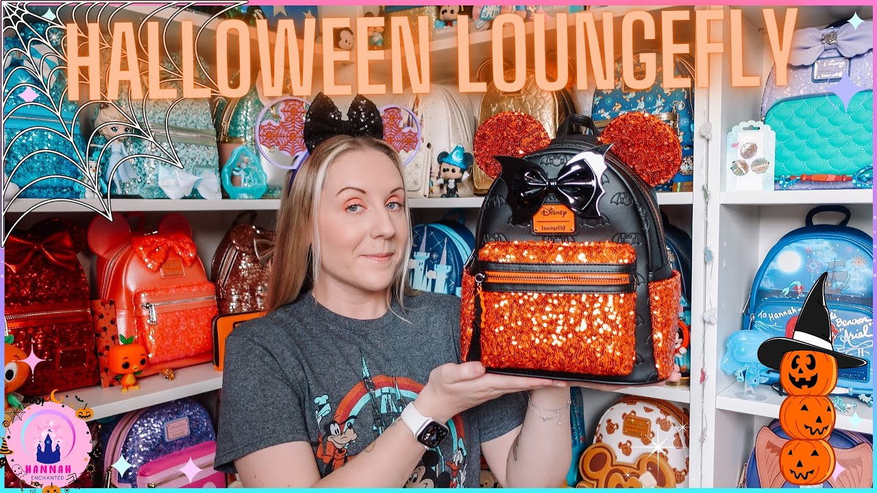 Disney Unboxing Halloween Minnie Mouse Bat Orange Sequin Loungefly Mini Backpack Review 4k Spooky 🧡