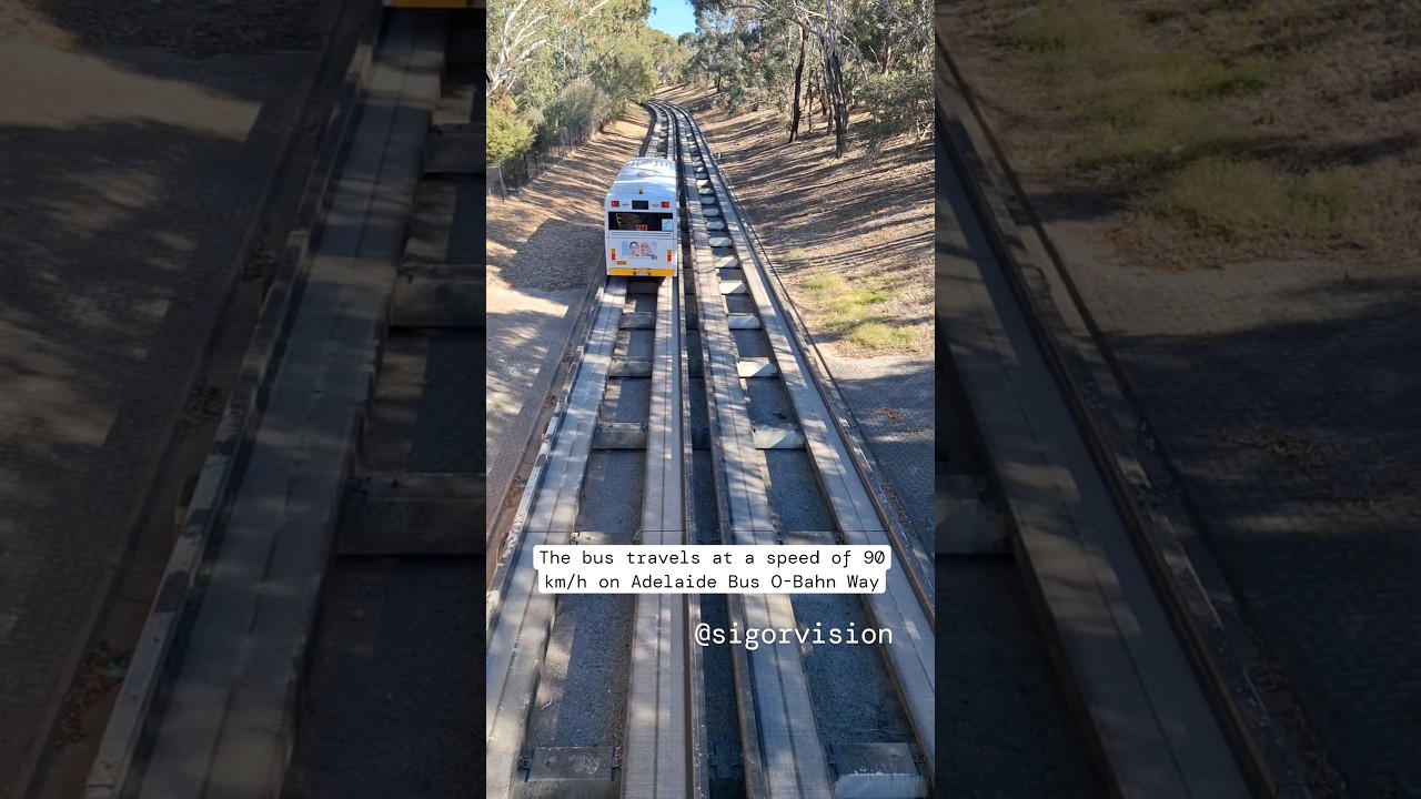 The bus travels at a speed of 90 km/h on Adelaide Bus O-Bahn