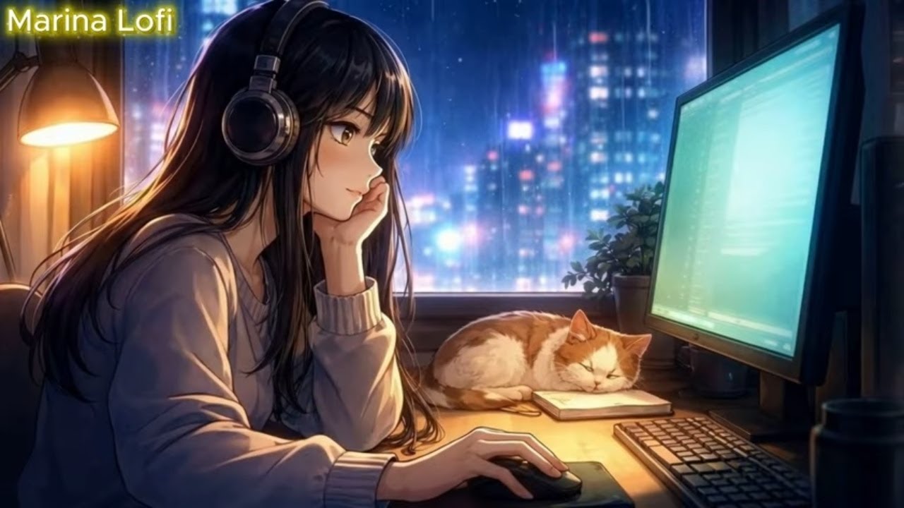 Relaxing lofi | night work with sleeping cat aesthetic 🌙