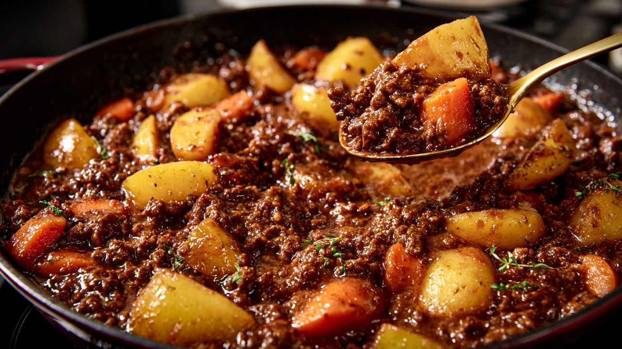 When I don't feel like cooking, my husband makes this! Quick & easy ground beef and potato dinner