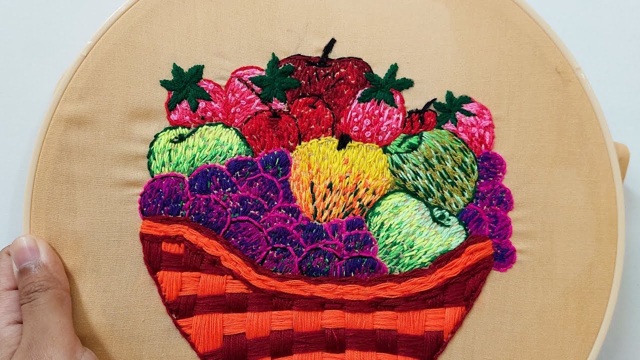 Beautiful Fruit Basket Design Hand Embroidery Stitch Tutorial for Beginners💖 #embroidery #stitch 💖
