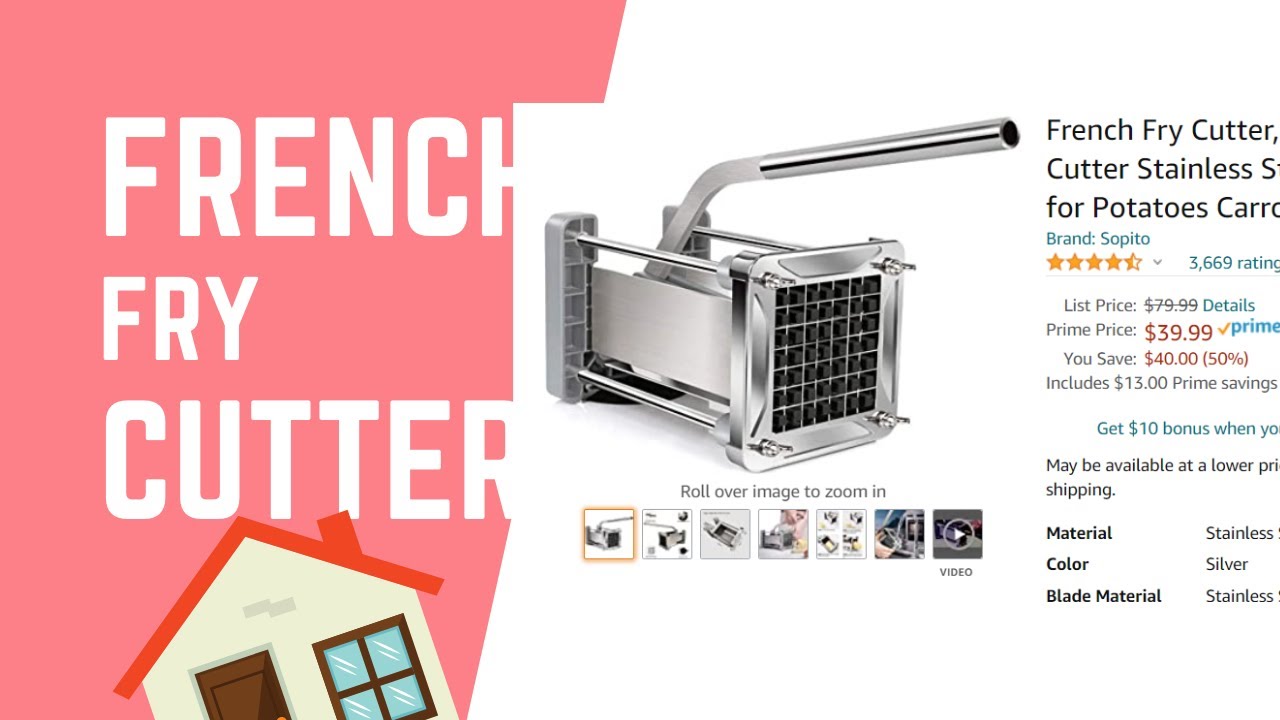 French Fry Cutter,  Potato Cutter Stainless Steel Great for Potatoes Carrots Cucumbers