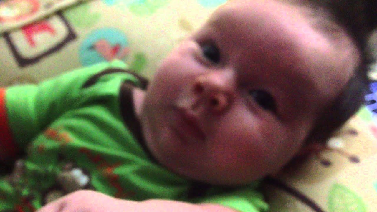 1-month-old Xavier staring at the camera phone on 5-5-13