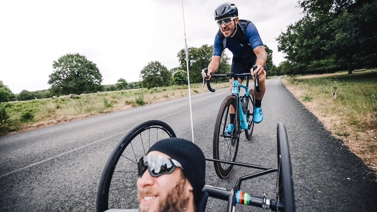 Pushing a paraplegic man up a hill because his bike exploded