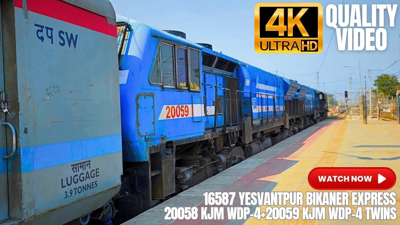 20058 KJM WDP-4+20059 KJM WDP-4 BLEED BLUE LIVERY TWINS HAULING 16587 YESVANTPUR BIKANER EXPRESS 