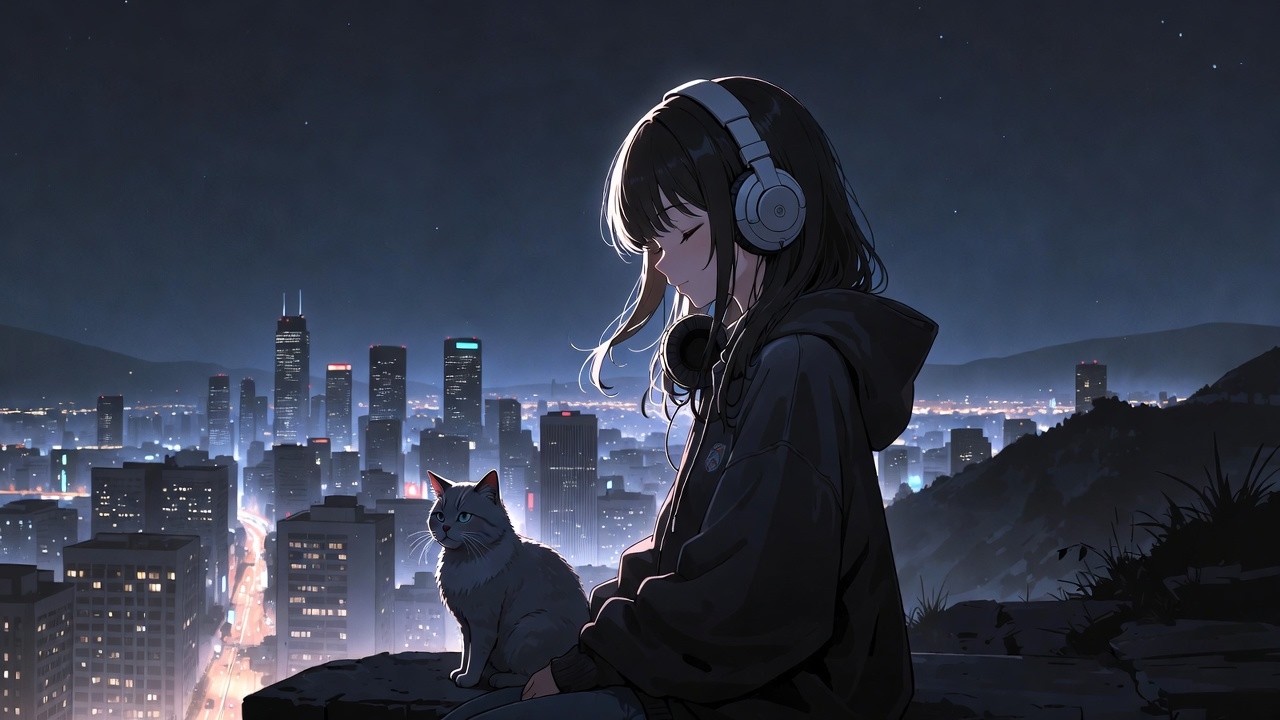 Lofi Girl on the Mountain 🌄 | Calm City View & Cat | Chill Lofi Beats