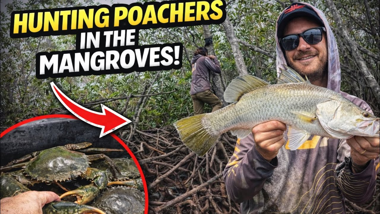 Climbing Mangrove’s to catch poachers | BARRAMUNDI | MUD CRABS #australia #fishing 