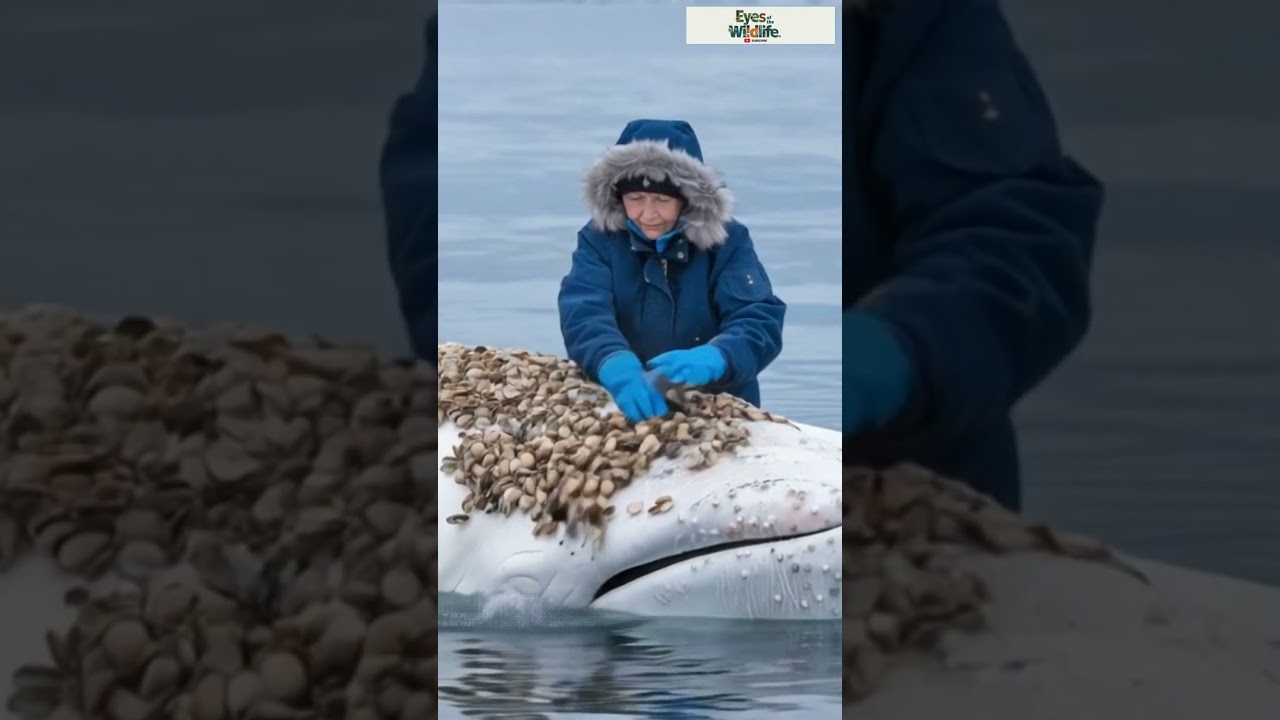 Elderly Fisherwoman Rescues a White Whale Covered in Clams
