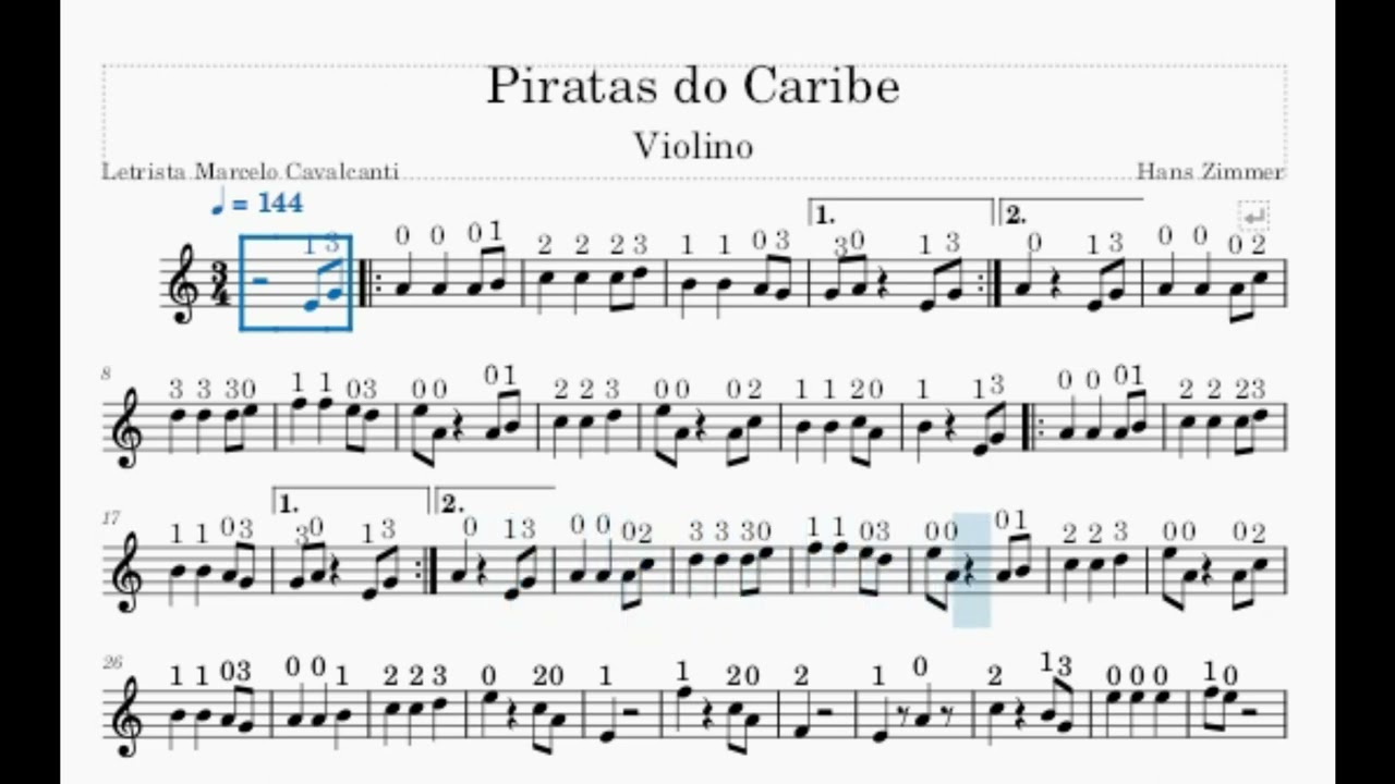 Video Partitura -  Piratas do Caribe