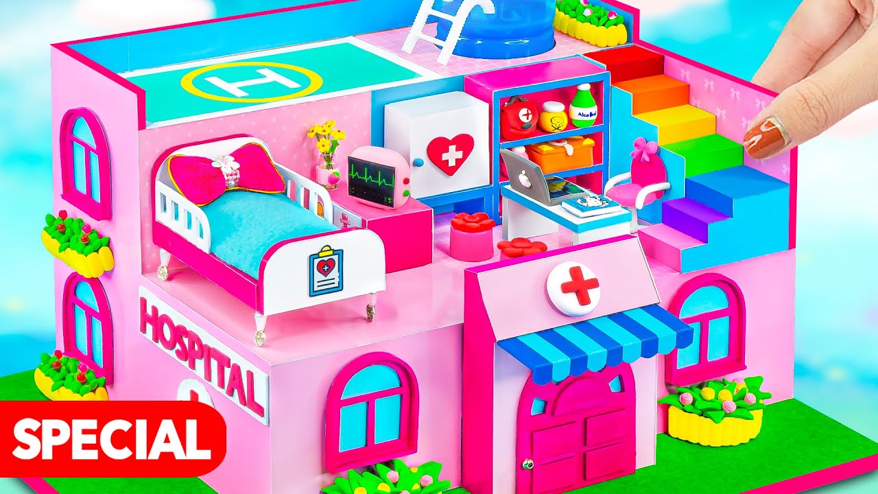 DIY Miniature Cardboard House Compilation - Make Pink Miniature Hospital, Doctor Set use Cardboard