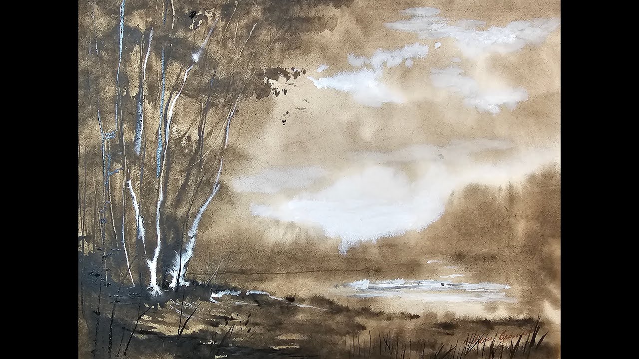 Watercolor Landscape painting: Legion Stonehenge Fawn, Sepia and white gouache.