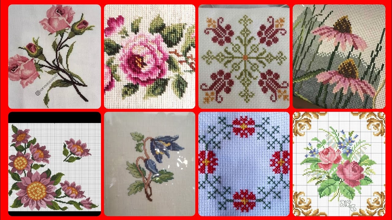 Very trendy fashion crochet knit flowers embroidered thread work cross stitch pattern