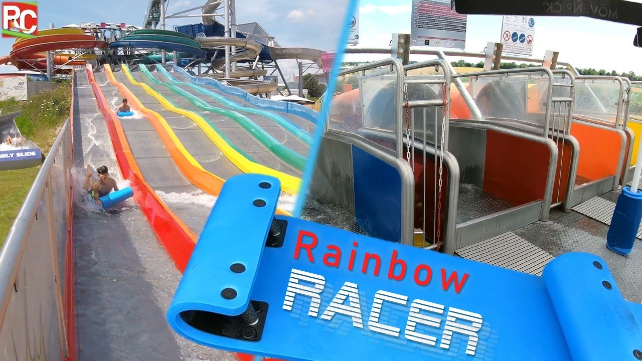 GALAXY ERDING - Rainbow Racer (sechsbahnige Mattenrutsche / six-lane mat racer)  4K GoPro Onride