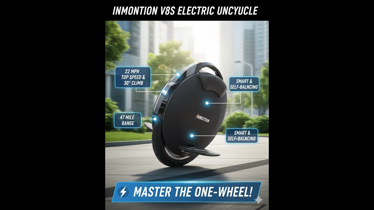 INMOTION V8S Electric Unicycle ⚡ 22 MPH Speed & 47-Mile Range Explained