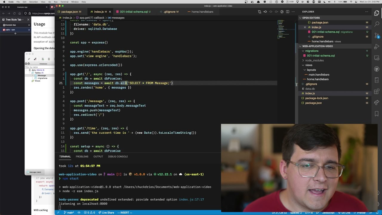 How to use a SQLite Database with Nodejs (web app tutorial part 2)