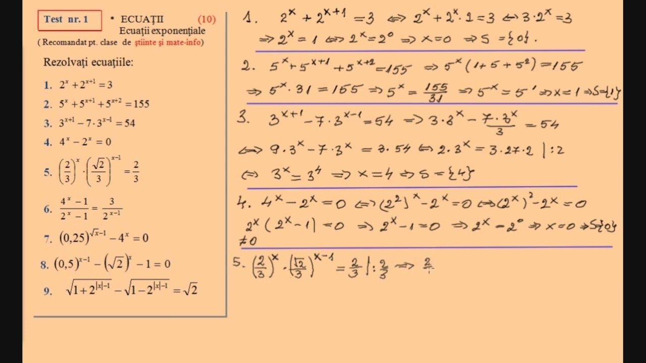 Ecuatii exponentiale - Test clasa a X-a (Mate-info si stiinte)