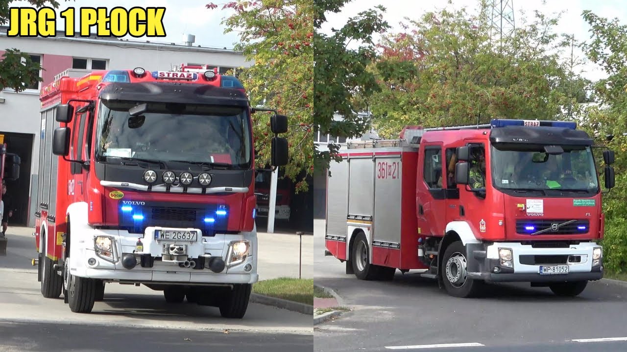 Wyjazdy Alarmowe dwóch zastępów GBA Volvo FL280 361[M]22 i 21 z JRG 1 Płock oraz radiowóz Policji