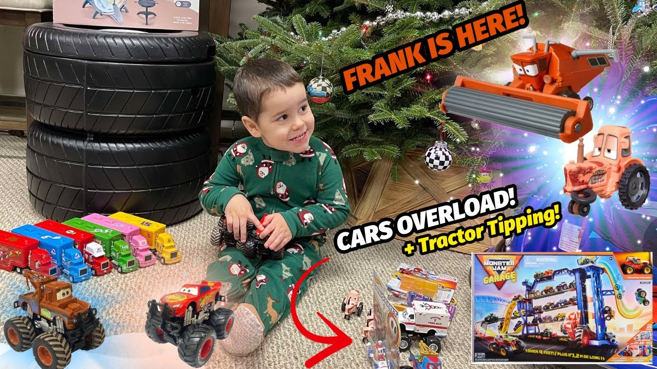 Christmas Disney Pixar Cars Unboxing! 🎁 Meet Frank & Go Tractor Tipping Fun! 🚜🎄 NEW Monster Trucks!!
