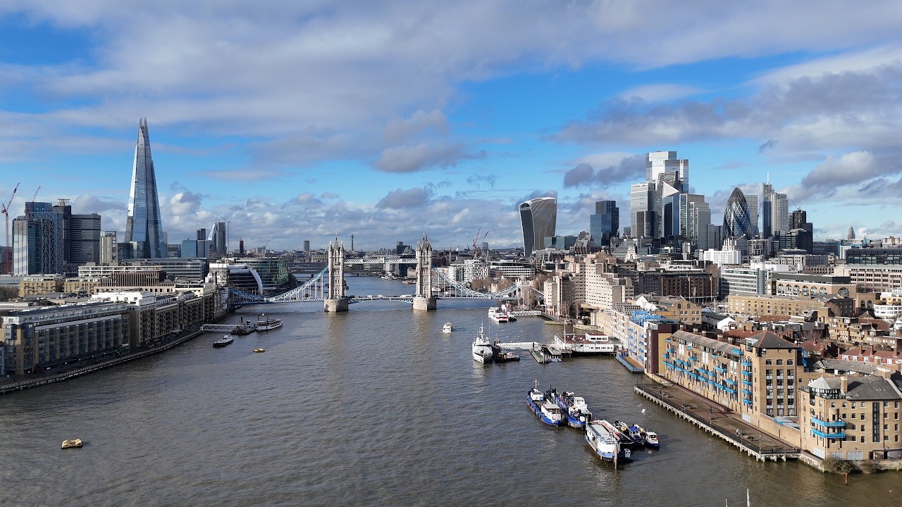 Tower Bridge And Shard London From Above: Epic Drone Flyover of the City Skyline 4K