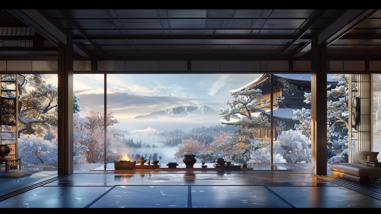 Relaxing Winter Study Music and Japanese Fireplace Ambience for Work, Focus and Deep Sleep