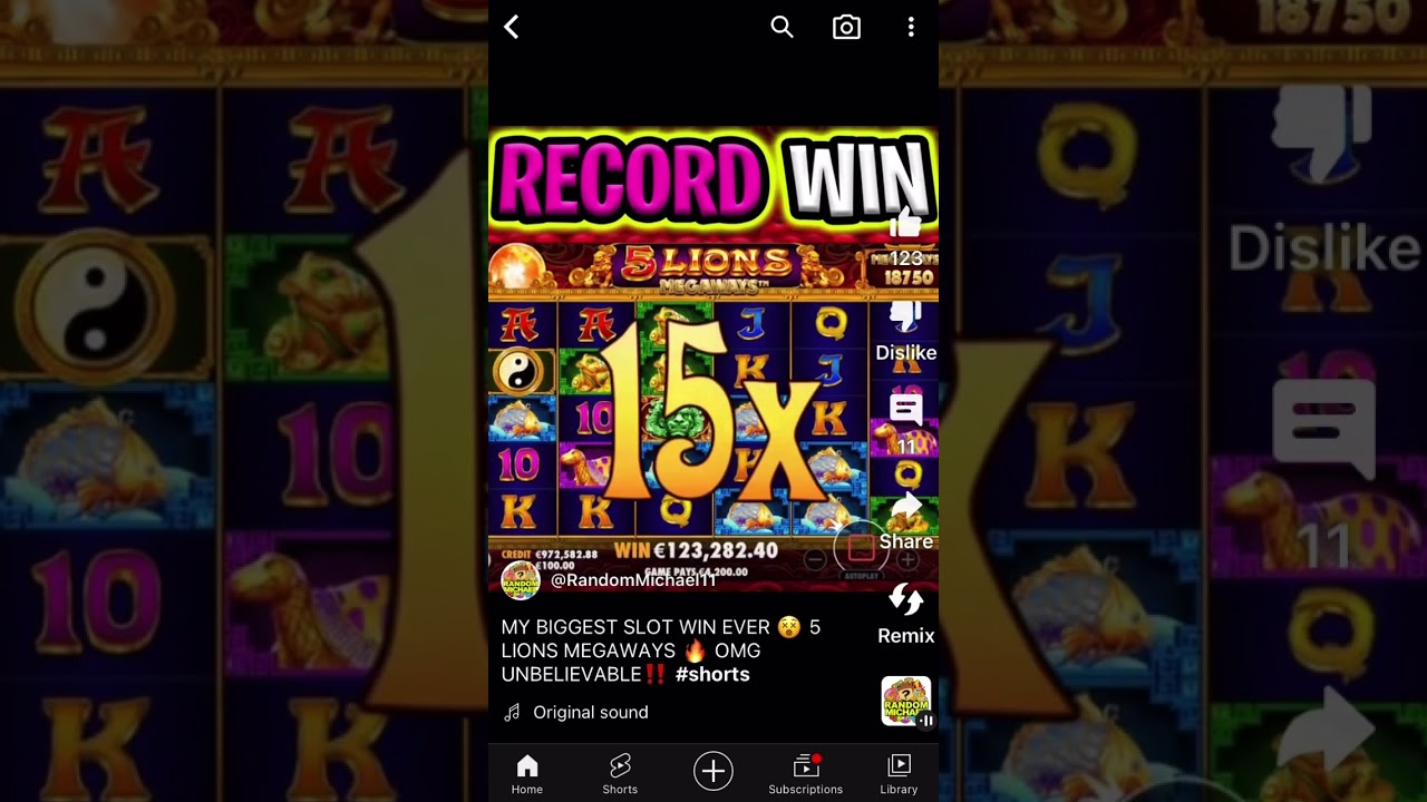 Record win on 5 Lions Megaways from Random #recordwin #hugewin #casino #gambling #maxwin  Michael
