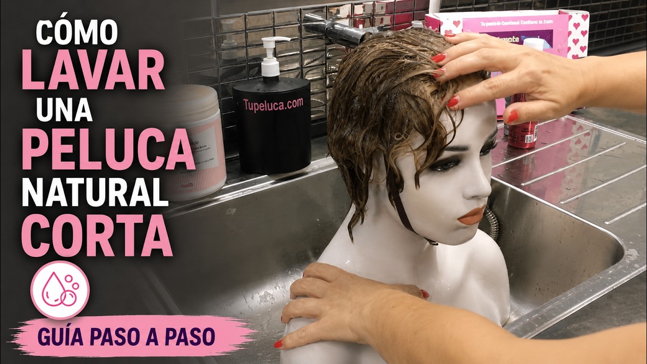 Como lavar una peluca natural corta y peinarla con un estilo desenfadado con puntas hacia arriba.